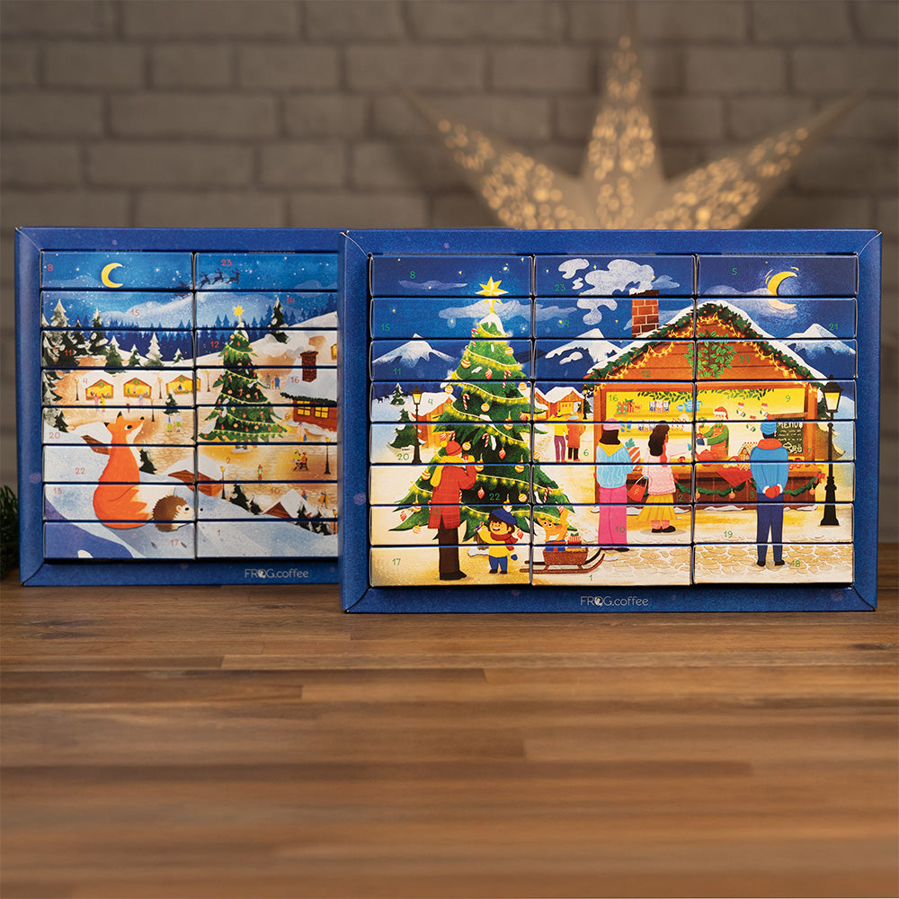 Tee-Adventskalender von FROG.coffee, 48 Teebeutel in 24 verschiedenen Sorten, Karton (14 Stück)